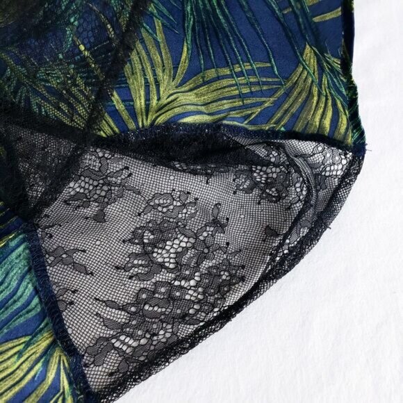 Victoria's Secret Satin Slip Dress Womens L Tropical Sheer Lace Deep V Sexy - Picture 10 of 11